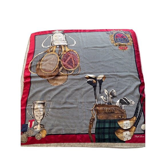 Vintage Polo Ralph Lauren Golf Club Trophy Silk Scarf - Picture 1 of 8